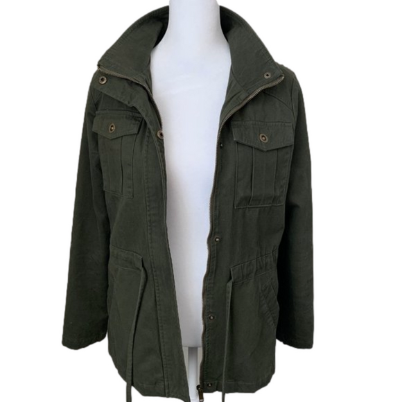 Altar'd State Green Cargo Jacket, full zip, mock neck, sinch waist w/tie & snaps - Picture 11 of 14
